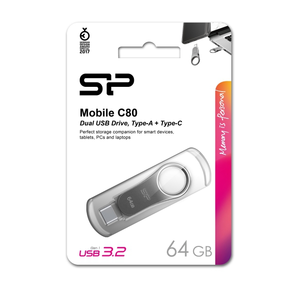 Pendrive z wejściem USB typu C Mobile C80, 64GB 3.2 Silicon Power