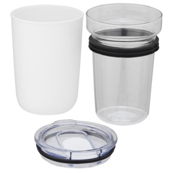 Szklany kubek Bello o pojemności 420 ml z zewnętrzną ścianką z plastiku z recyklingu