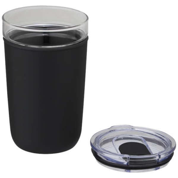Szklany kubek Bello o pojemności 420 ml z zewnętrzną ścianką z plastiku z recyklingu