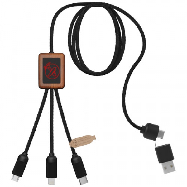 SCX.design C38 kabel do ładowania z podświetlanym logo 5-w-1 rPET i z kwadratową drewnianą obudową 40W