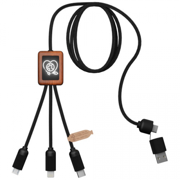 SCX.design C38 kabel do ładowania z podświetlanym logo 5-w-1 rPET i z kwadratową drewnianą obudową 40W