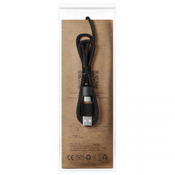 SCX.design C37 kabel do ładowania z podświetlanym logo 5-w-1 rPET i z okrągłą drewnianą obudową 40W