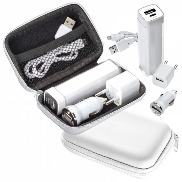 Zestaw podróżny power bank 2200 mAh i wtyczki EXETER