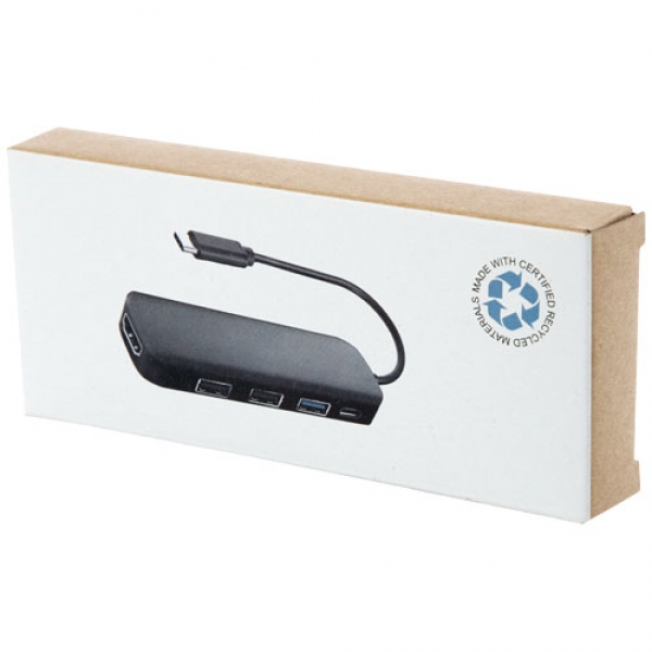 Loop adapter multimedialny USB 2.0-3.0 z portem HDMI wykonany z tworzyw sztucznych pochodzących z recyklingu z certyfikatem R