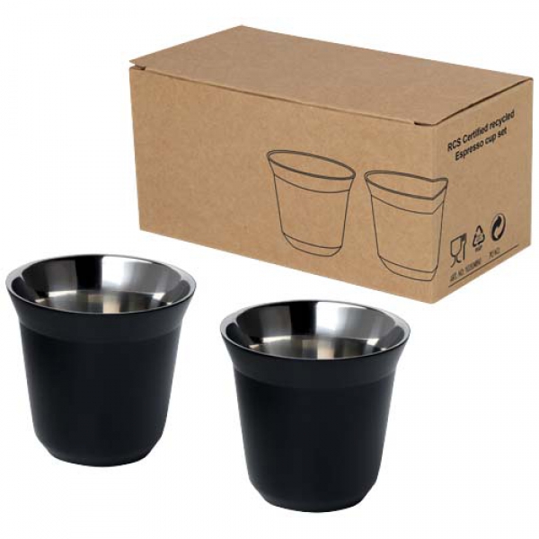 Duo zestaw filiżanek do espresso ze stali nierdzewnej z certyfikatem RCS 80 ml 