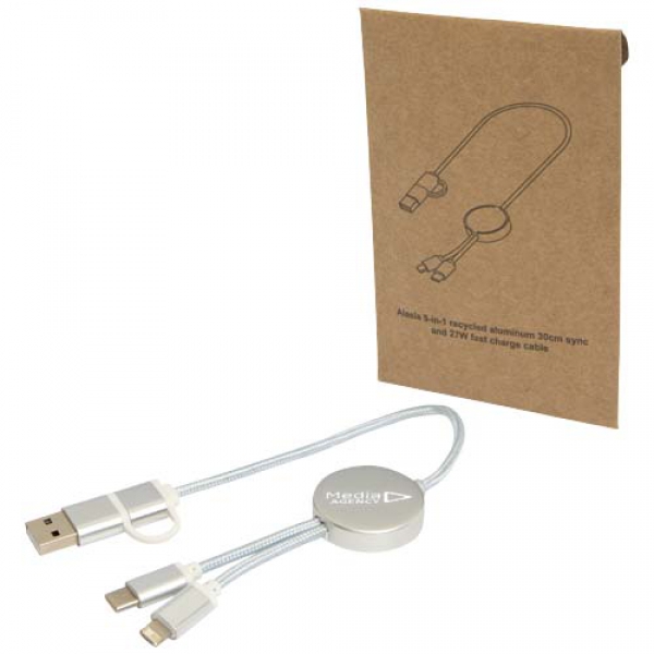 Alasia kabel do synchronizacji danych i szybkiego ładowania 5 w 1 27 W o długości 30 cm z tworzyw sztucznych i aluminium poch