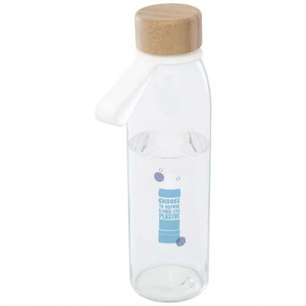 Szklana butelka na wodę Porto o pojemności 500 ml, z silikonowym uchwytem i z bambusową zakrętką