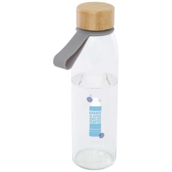 Szklana butelka na wodę Porto o pojemności 500 ml, z silikonowym uchwytem i z bambusową zakrętką