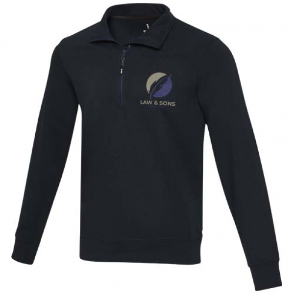 Tin sweter unisex Aware™ z materiałów z recyklingu z zamkiem błyskawicznym na 1/4 długości 