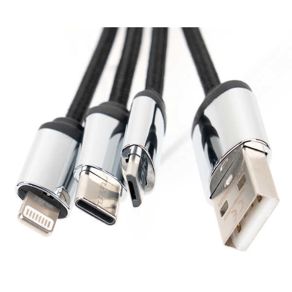 Kabel 4 w 1 z podświetlanym logo w drewnianej obudowie