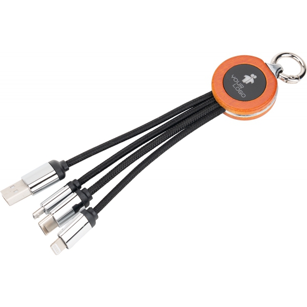 Kabel 4 w 1 z podświetlanym logo w drewnianej obudowie