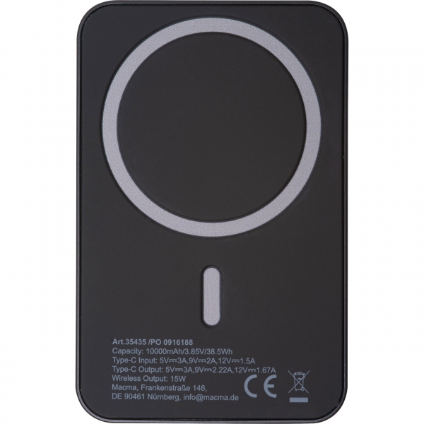 Power bank magnetyczny z ABS z recyklingu 10000 mAh DONNA