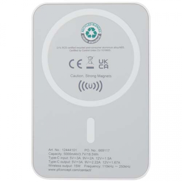 Acrab magnetyczny bezprzewodowy powerbank o pojemności 5000 mAh i mocy 15 W z technologią PD 20 W — wykonany z tworzyw sztycz