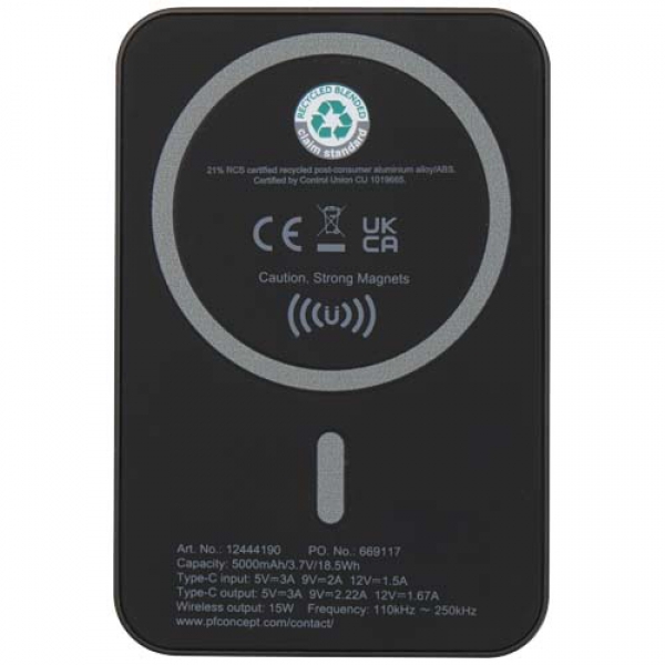 Acrab magnetyczny bezprzewodowy powerbank o pojemności 5000 mAh i mocy 15 W z technologią PD 20 W — wykonany z tworzyw sztycz