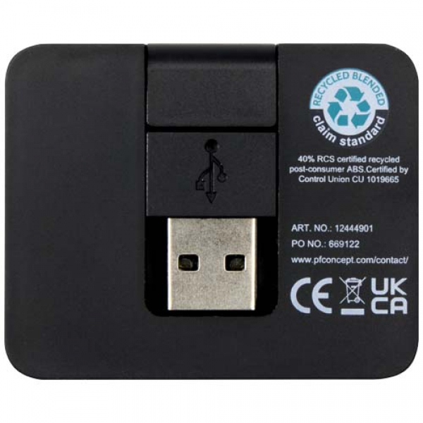 Gaia 4-portowy hub USB z wyjściem USB-A i typu C oraz podwójnym wejściem — wykonany z tworzyw sztucznych pochodzących z recyk