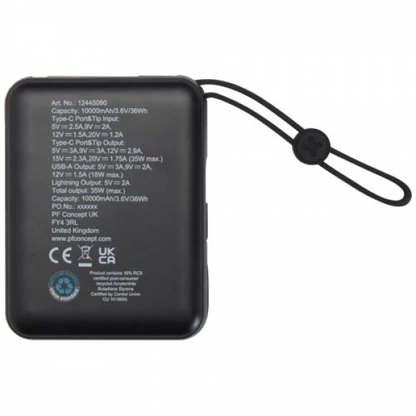 Acrux powerbank do tabletu o pojemności 10 000 mAh i mocy 35 W z wbudowanym kablem typu C - wykonany z tworzyw sztucznych poc