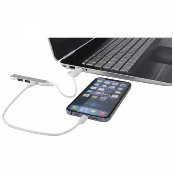 Alkaid 4-portowy hub USB-A i typu C z podwójnym wejściem wykonany z aluminium z recyklingu