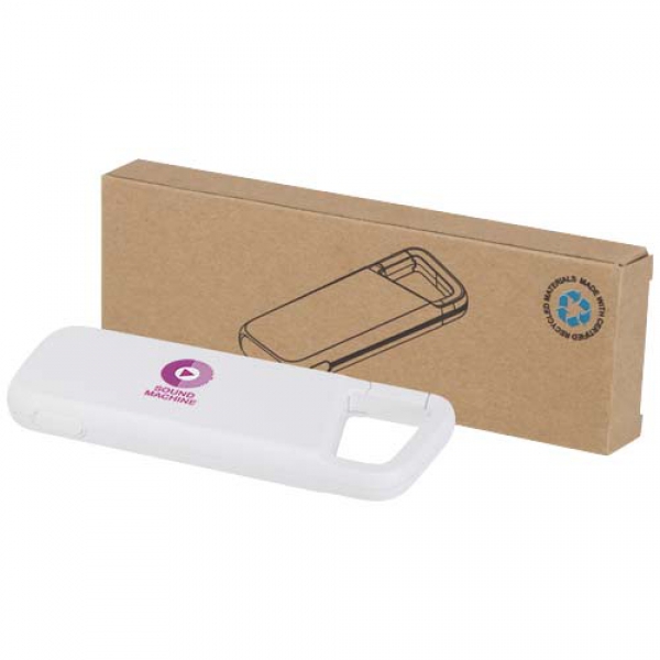 Alkes wodoodporny powerbank z karabińczykiem o pojemności 5000 mAh i mocy 12 W, wykonany z tworzyw sztucznych pochodzących z 