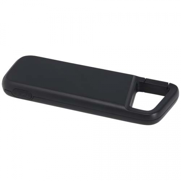 Alkes wodoodporny powerbank z karabińczykiem o pojemności 5000 mAh i mocy 12 W, wykonany z tworzyw sztucznych pochodzących z 