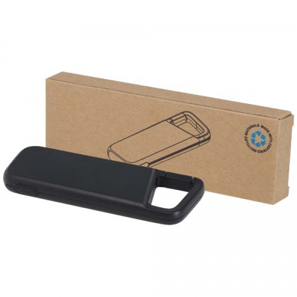 Alkes wodoodporny powerbank z karabińczykiem o pojemności 5000 mAh i mocy 12 W, wykonany z tworzyw sztucznych pochodzących z 
