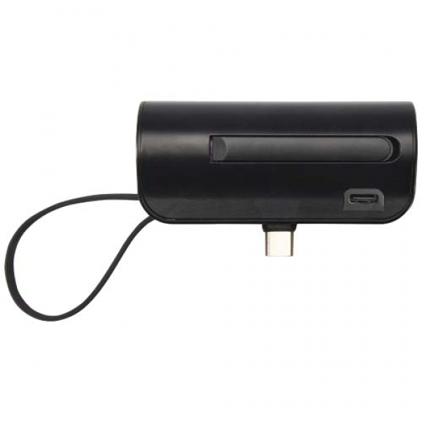 Alnair powerbank o pojemności 5000 mAh i mocy 10 W, wykonany z tworzyw sztucznych pochodzących z recyklingu, z wbudowaną pods