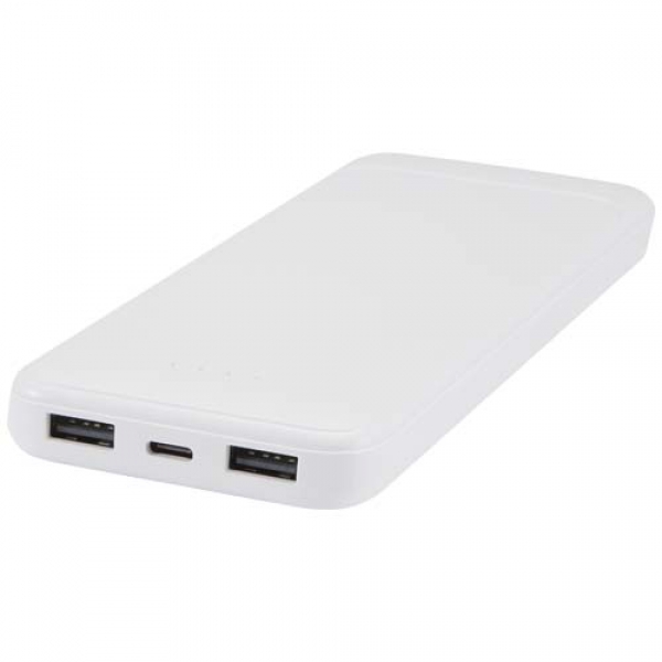 Adhil powerbank o pojemności 10.000 mAh i mocy 10 W z tworzyw sztucznych pochodzących z recyklilngu z 2 wbudowanymi kablami