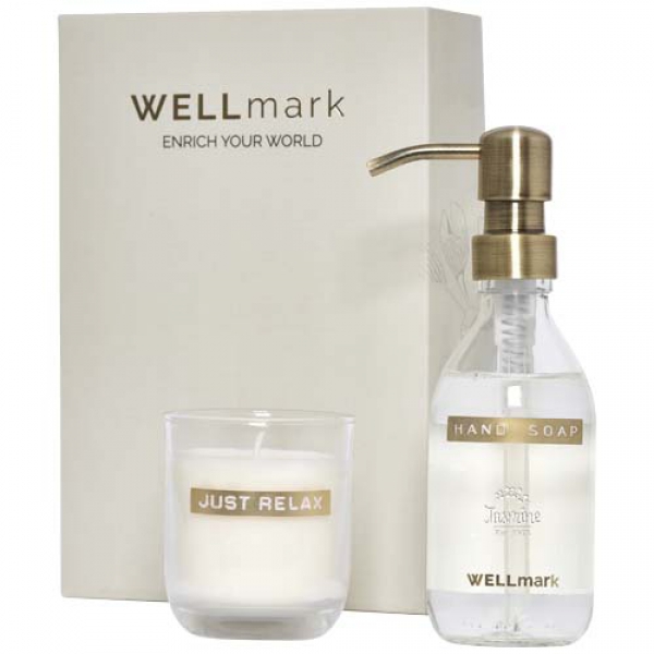 Wellmark Discovery dozownik mydła w płynie o pojemności 250 ml i zestaw świec zapachowych 150 g