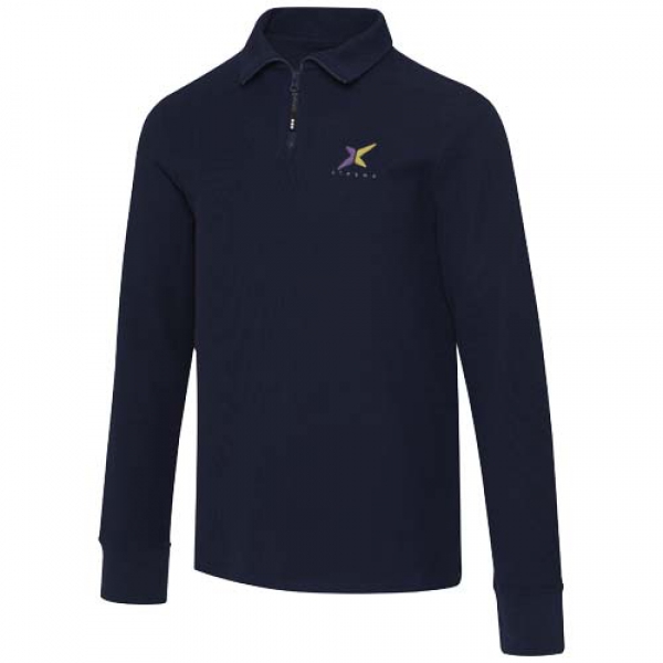 Apollo koszulka polo z zamkiem do połowy i długimi rękawami, uniseks 245 g/m²