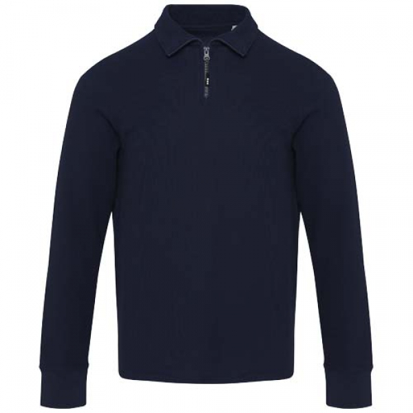 Apollo koszulka polo z zamkiem do połowy i długimi rękawami, uniseks 245 g/m²