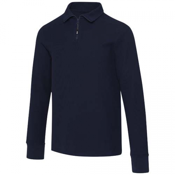 Apollo koszulka polo z zamkiem do połowy i długimi rękawami, uniseks 245 g/m²