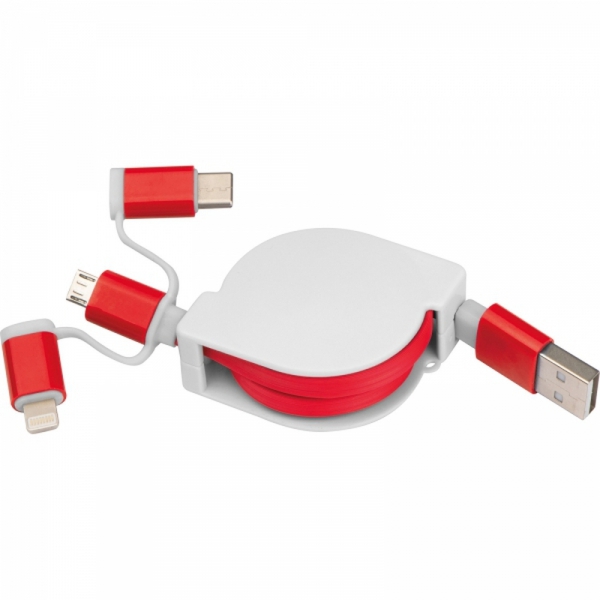 Kabel do ładowania z 3 wtyczkami rozwijany NICO