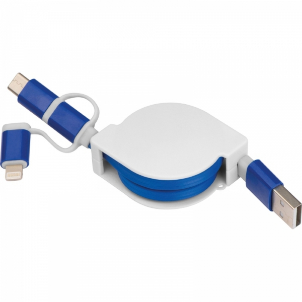 Kabel do ładowania z 3 wtyczkami rozwijany NICO