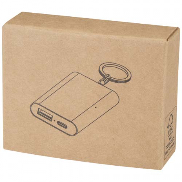 Arcturus powerbank o pojemności 2000 mAh z recyklingowanego aluminium z brelokiem
