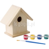 Domek dla ptaków, zestaw do malowania, farbki i pędzelek ?>